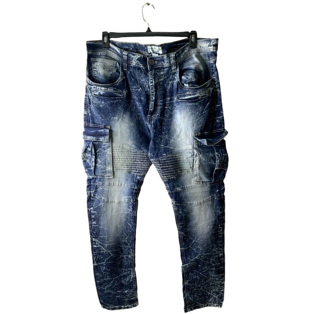 Twenty Two OZ Men Hip Hop Style Streetwear Jeans Sz 38X34 Stone Wash Cargo Denim